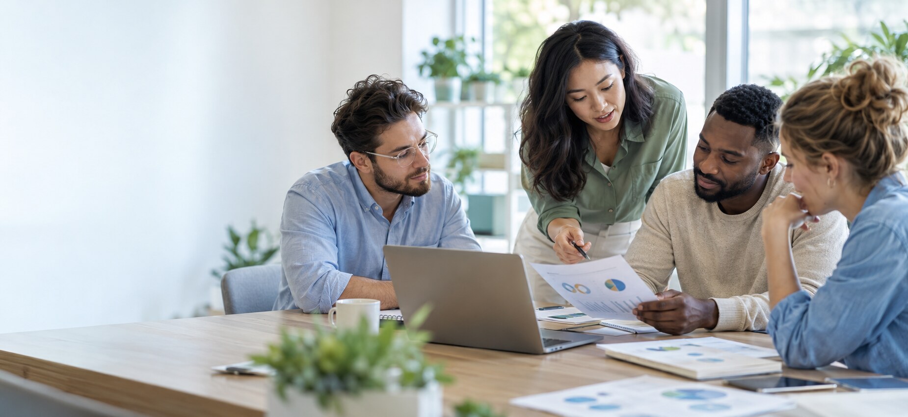 A business team reviewing a campaign brief together